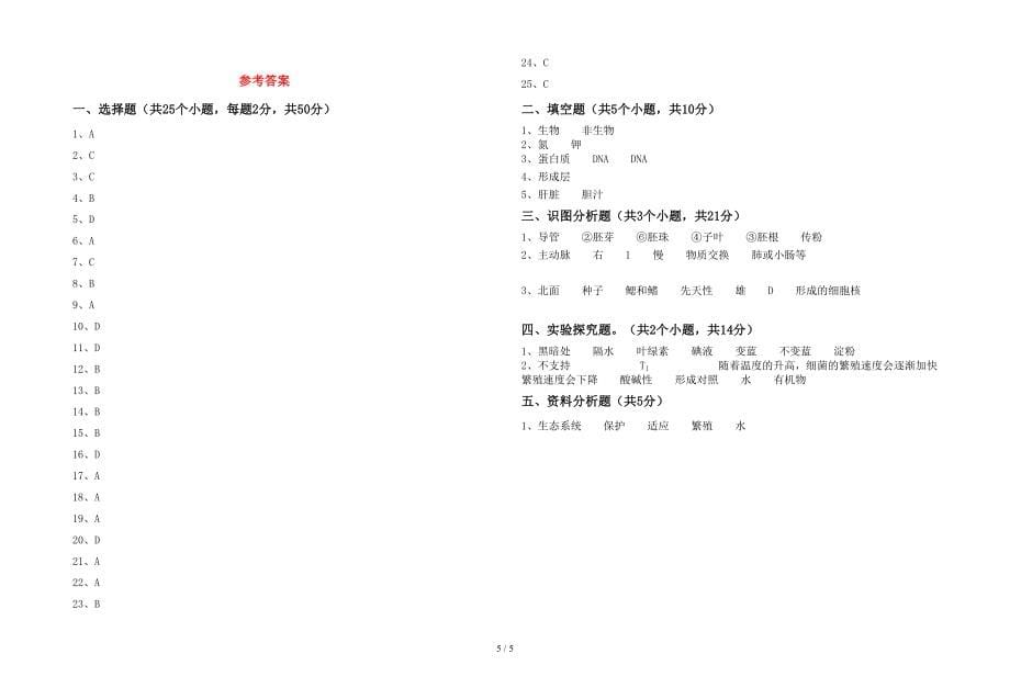 2022年秋年七年级《生物》上册期末考试带答案【汇总】_第5页