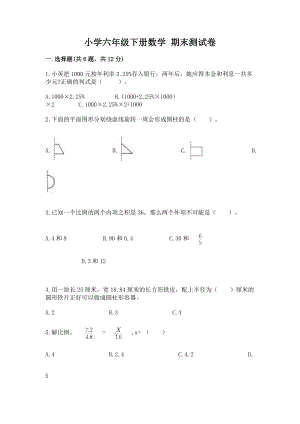 小学六年级下册数学期末测试卷（典型题）word版