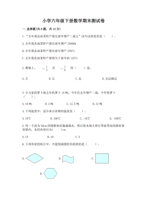 小学六年级下册（数学）期末测试卷下载