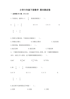 小学六年级下册（数学）期末测试卷审定版一套