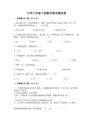 小学六年级下册（数学）期末测试卷有完整答案