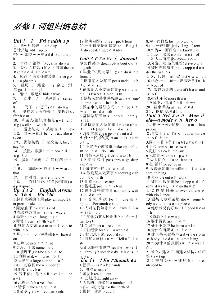 人教版英语课本全部词组归纳总结试卷教案_第1页