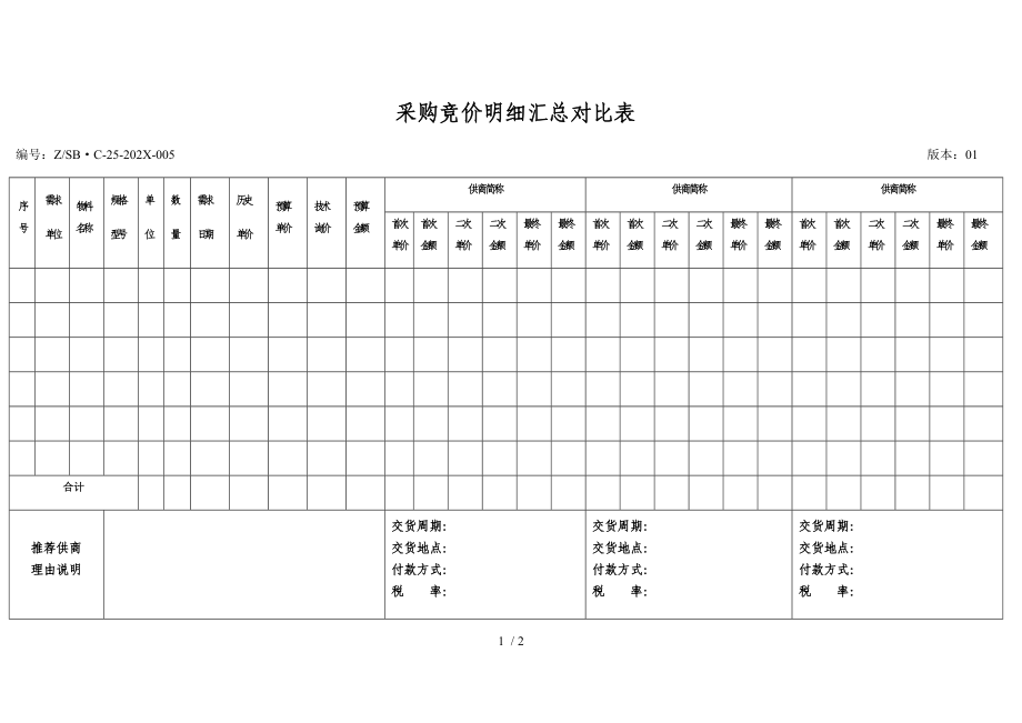 采购竞价明细汇总对比表_第1页