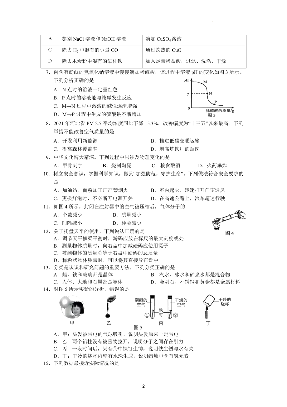 2022年河北省中考化学试题及参考答案_第2页