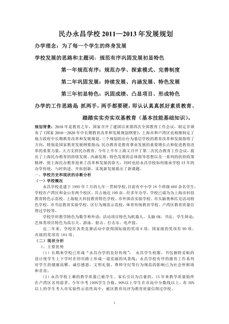 民办永昌学校XXXXXXXX发展规划_第1页