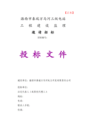 潞西市秦瑞万马河三级电站工程建设监理招标文件