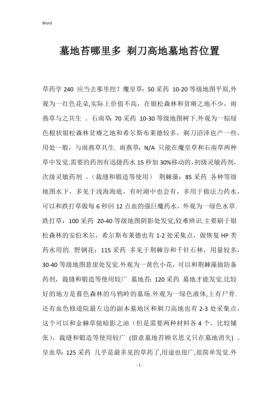 墓地苔哪里多 剃刀高地墓地苔位置_第1页