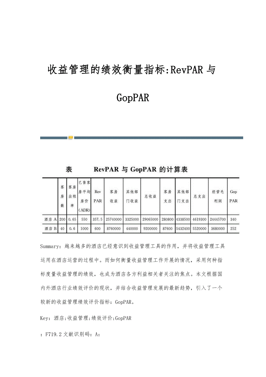 收益管理的绩效衡量指标-RevPAR与GopPAR_第1页