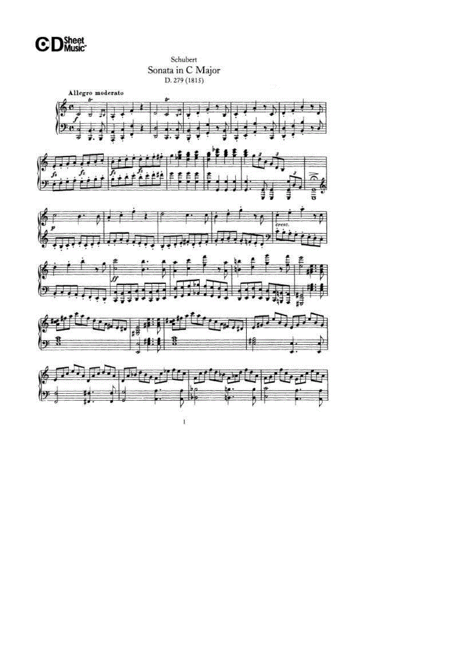 舒伯特《奏鸣曲》D279钢琴五线谱正谱_第1页