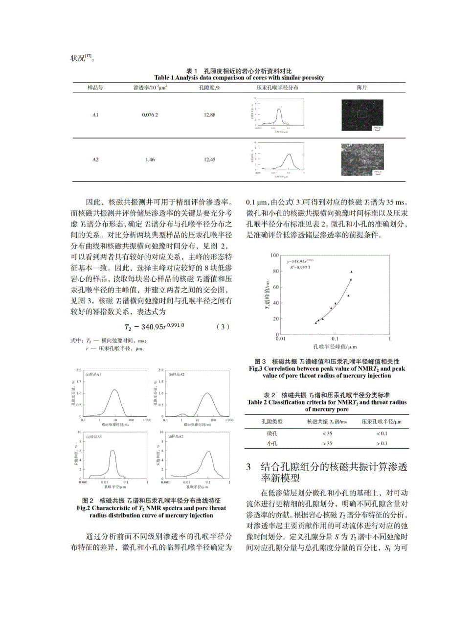 低渗碳酸盐岩储层核磁共振渗透率计算新方法_第3页