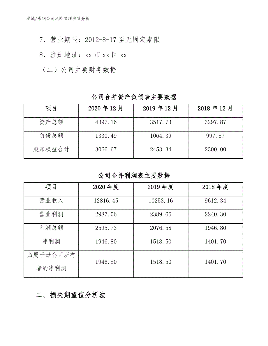 彩钢公司风险管理决策分析【参考】_第3页