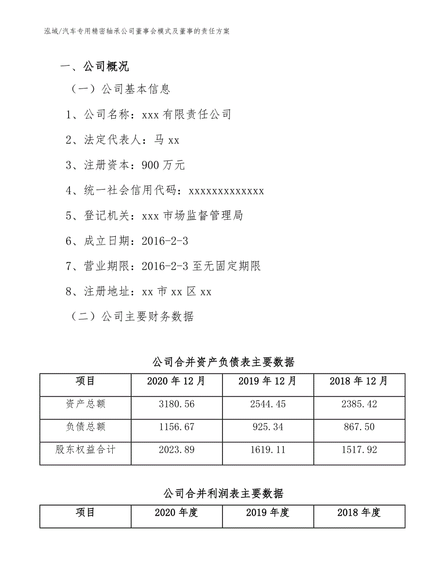 汽车专用精密轴承公司董事会模式及董事的责任方案_第3页