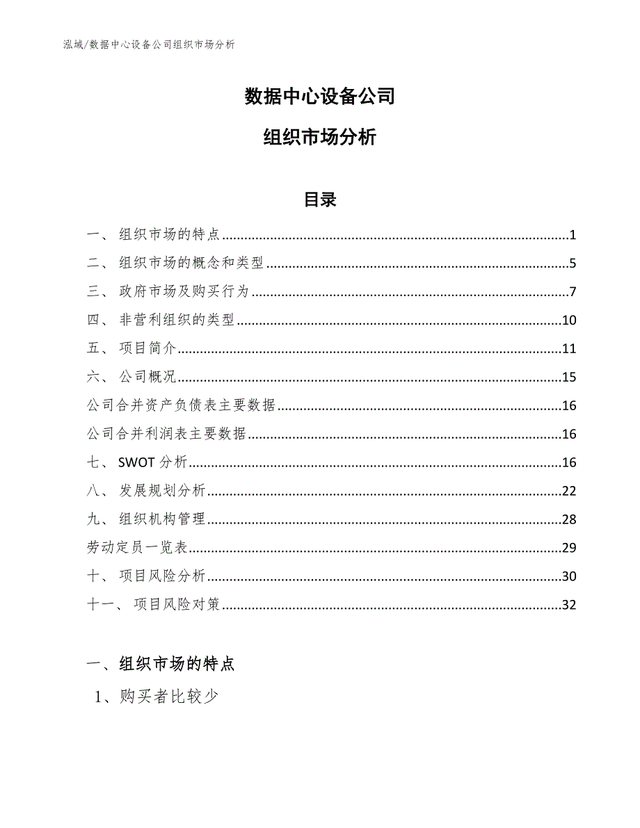 数据中心设备公司组织市场分析_范文_第1页