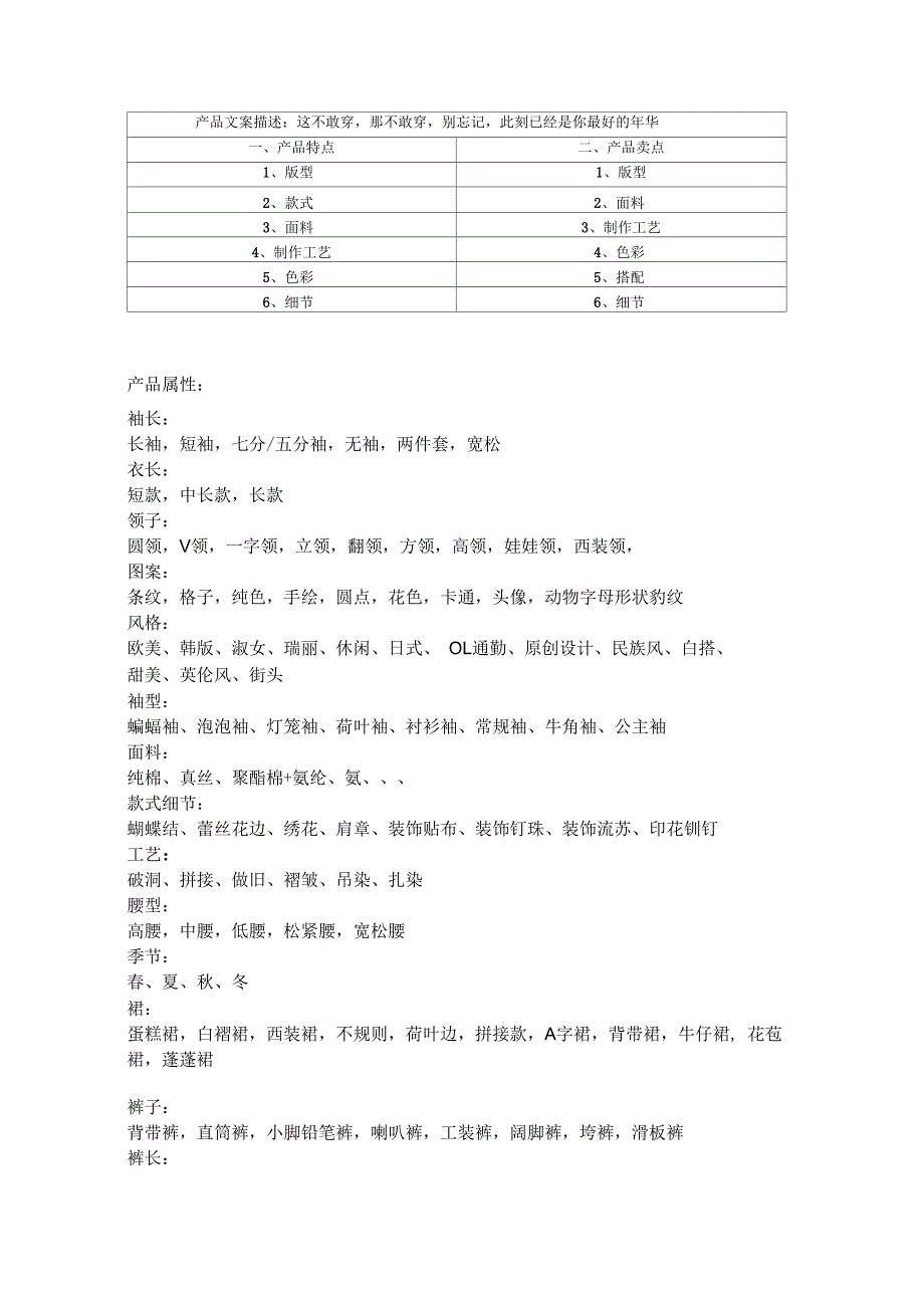 (完整版)淘宝女装细节文案-总结_第1页