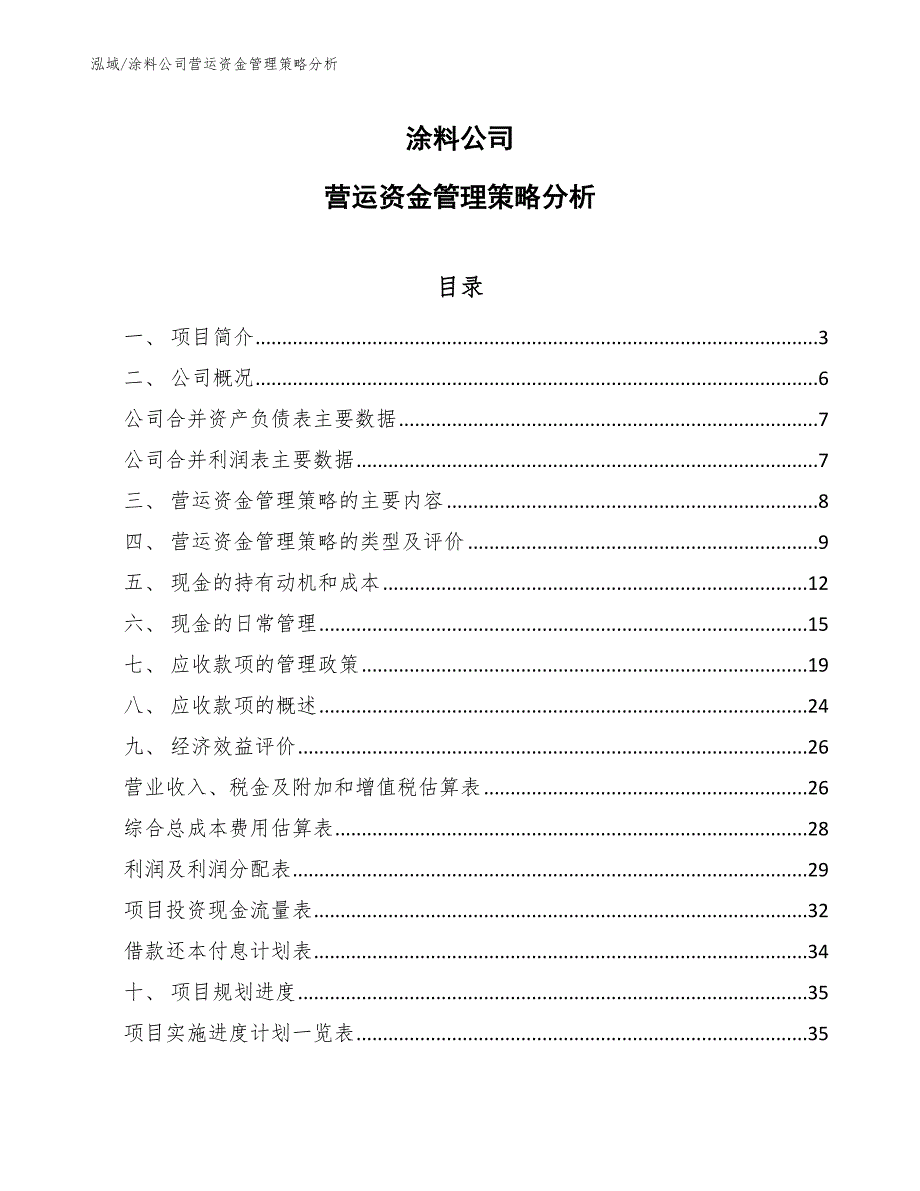 涂料公司营运资金管理策略分析（范文）_第1页