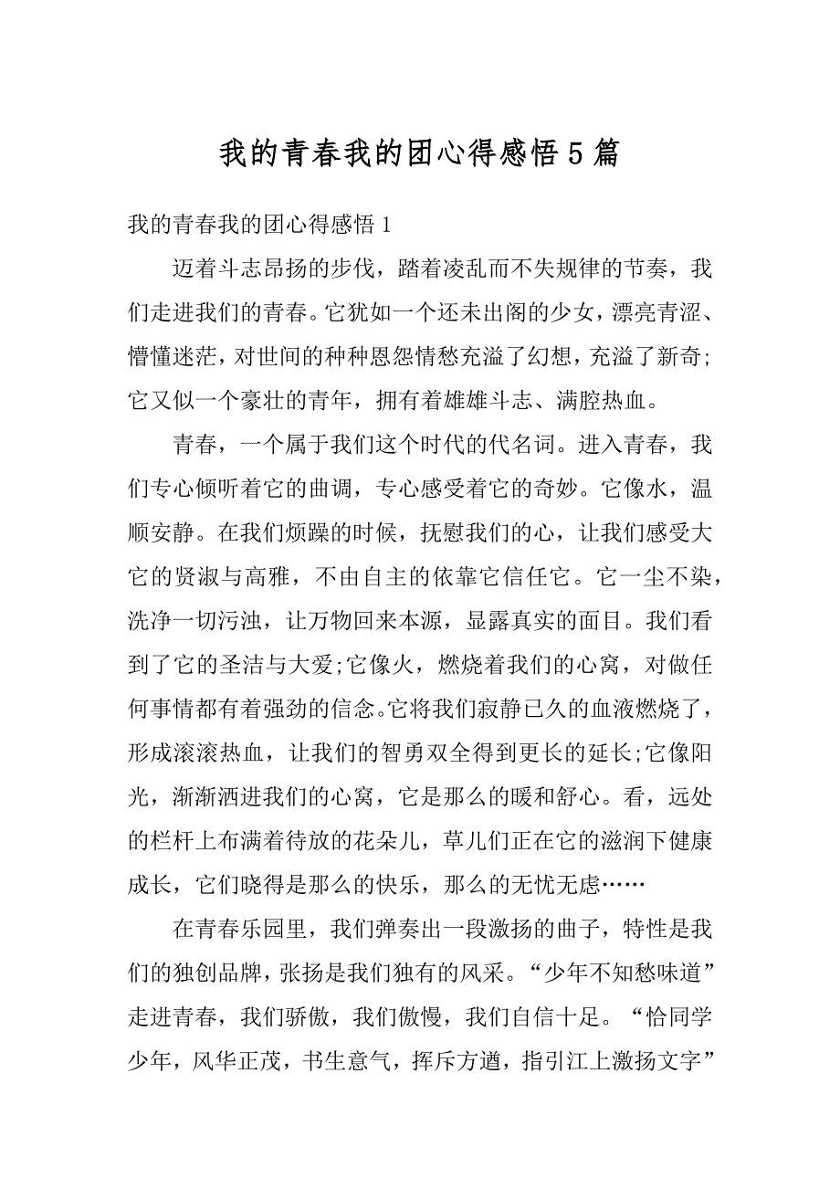 我的青春我的团心得感悟5篇汇总_第1页