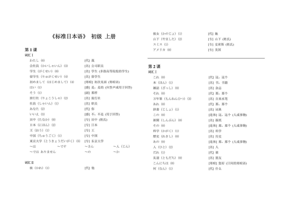 《标准日本语》 初级词汇_第1页