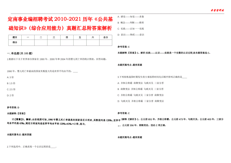 定南事业编招聘考试2010-2021历年《公共基础知识》（综合应用能力）真题汇总附答案解析第105期_第1页