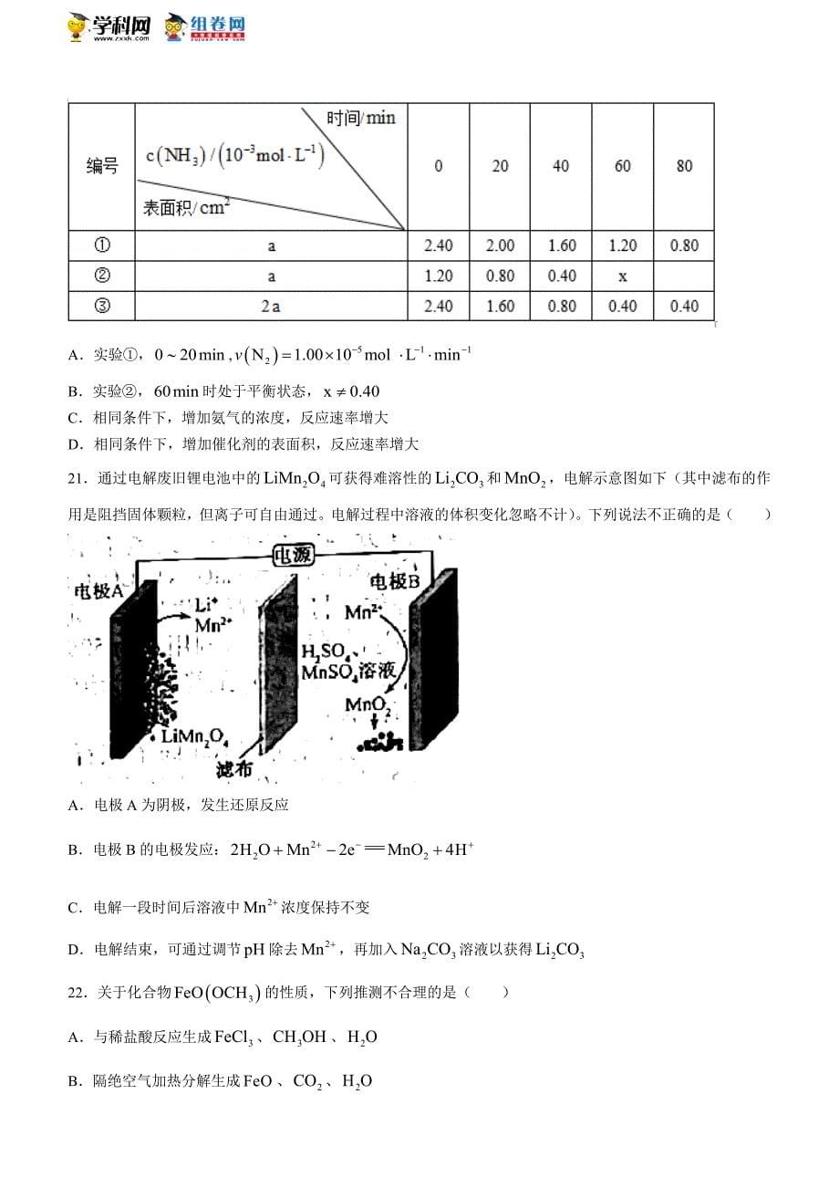 2022年6月浙江省普通高校招生选考化学试题(1)_第5页