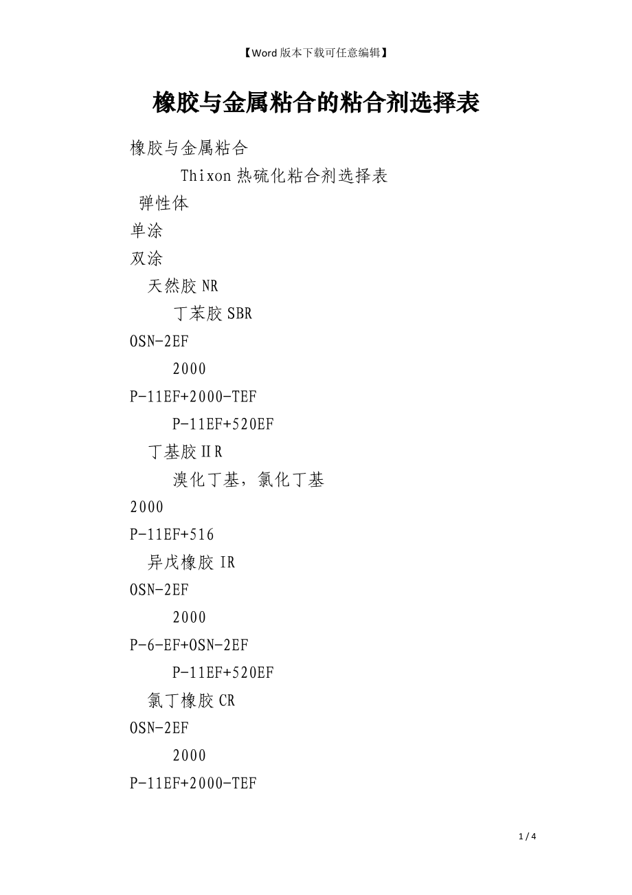 橡胶与金属粘合的粘合剂选择表_第1页