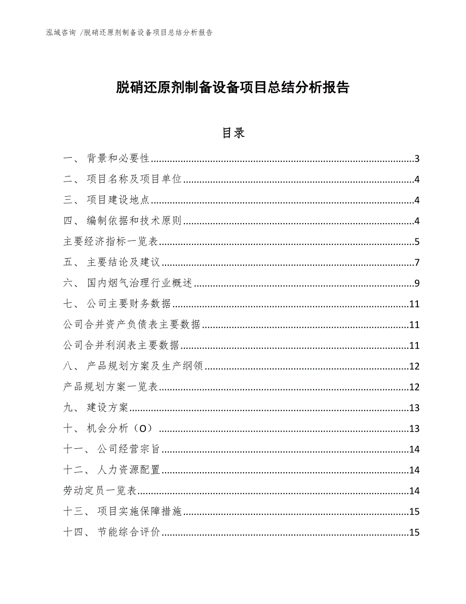 脱硝还原剂制备设备项目总结分析报告-参考模板_第1页