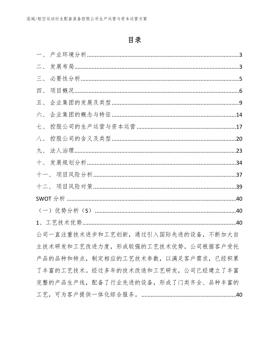 航空运动衍生配套装备控股公司生产运营与资本运营方案【参考】_第2页