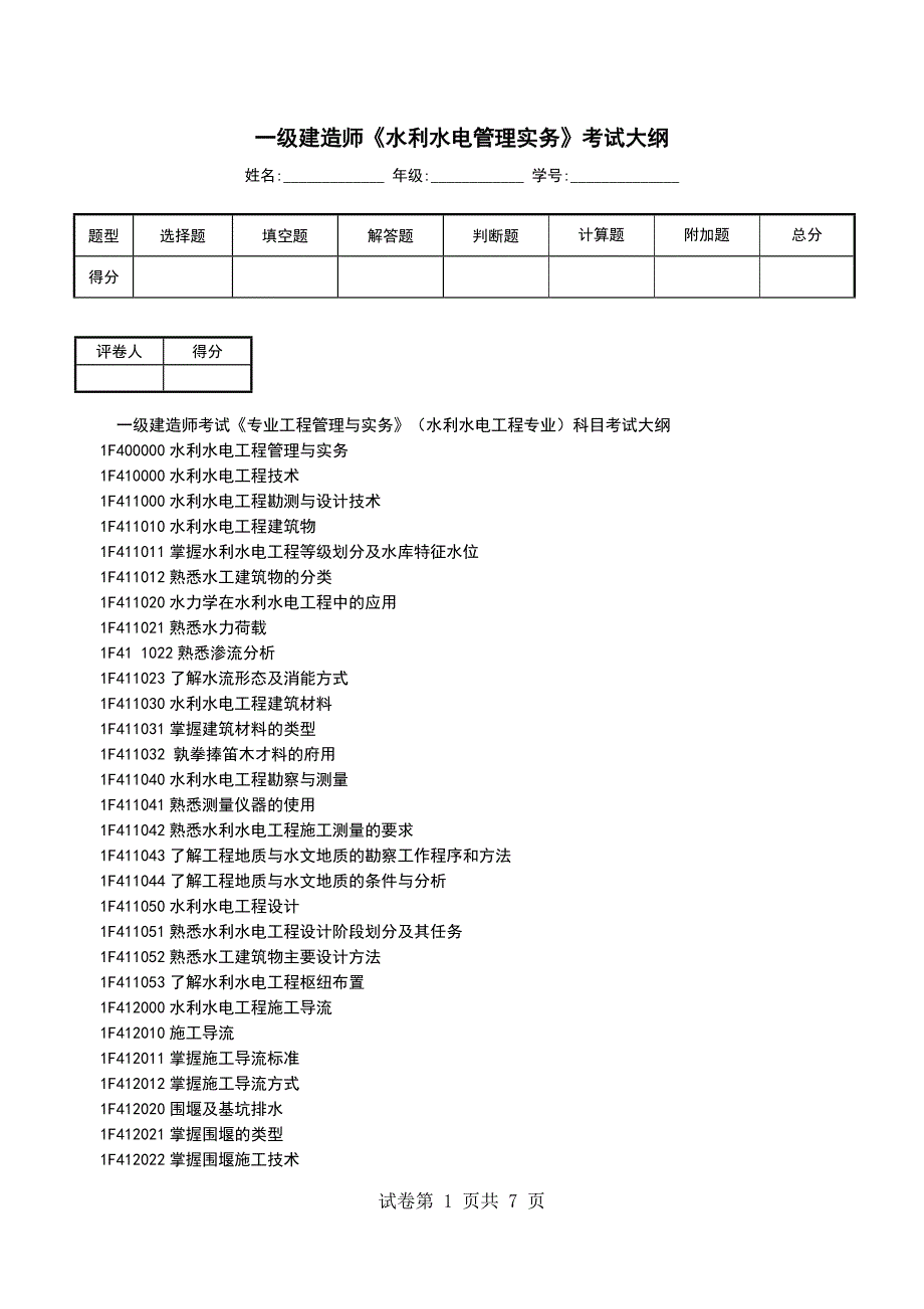 一级建造师《水利水电管理实务》考试大纲_第1页