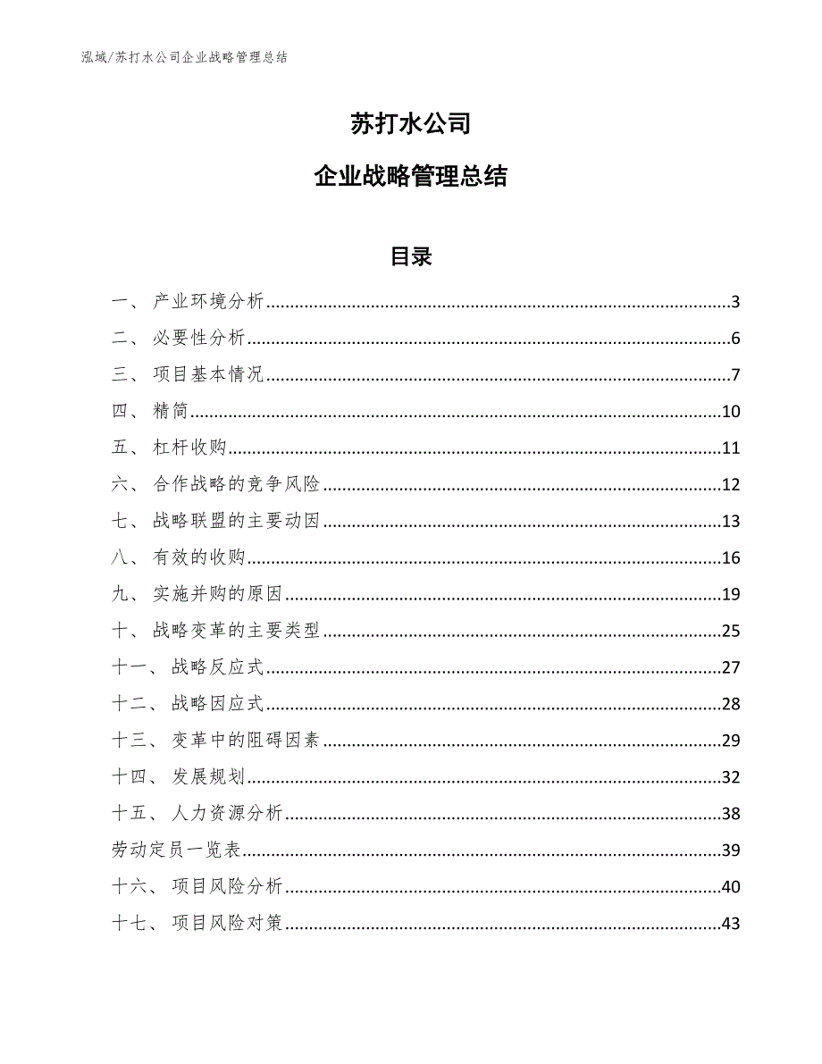 苏打水公司企业战略管理总结_第1页