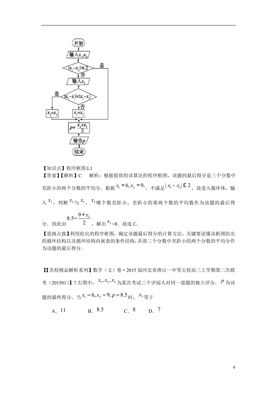 2015年高三数学名校试题分类汇编（1月 第二期）L单元 算法初步与复数（含解析）_第4页