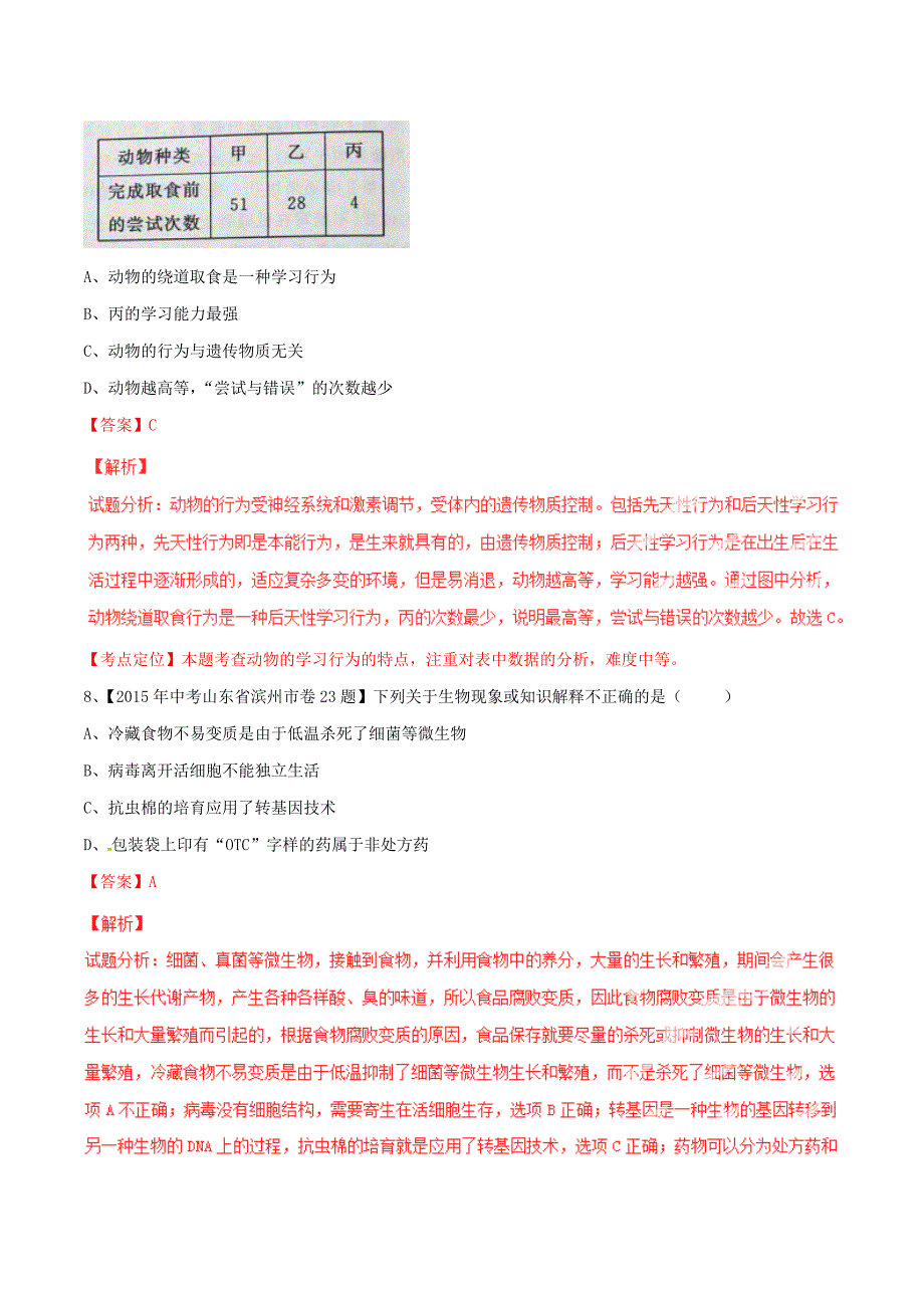 2015年中考生物试题分项版解析汇编第02期专题05生物圈中的其他生物_第4页