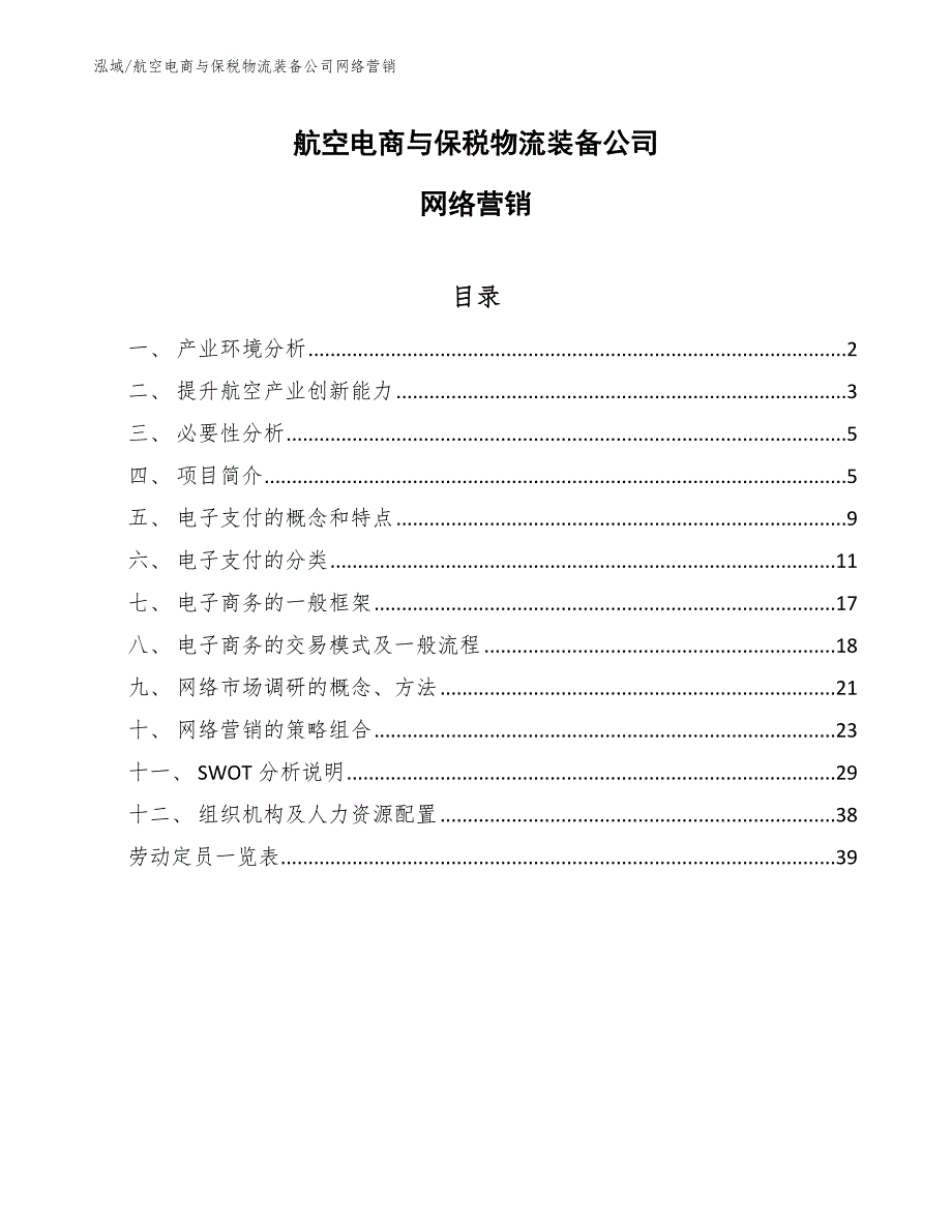 航空电商与保税物流装备公司网络营销（范文）_第1页