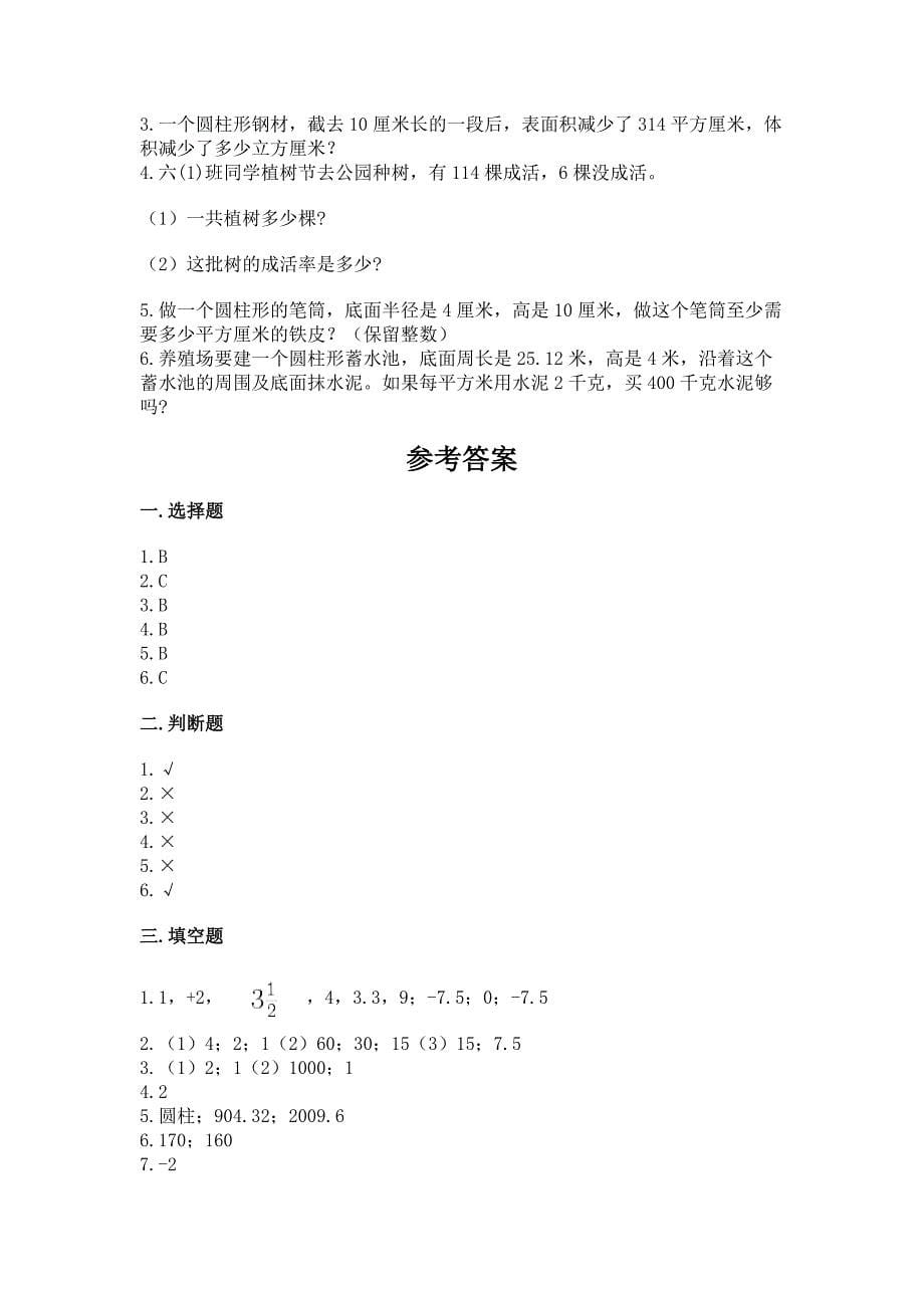 人教版数学六年级下学期期末综合素养练习题（全优）word版_第5页