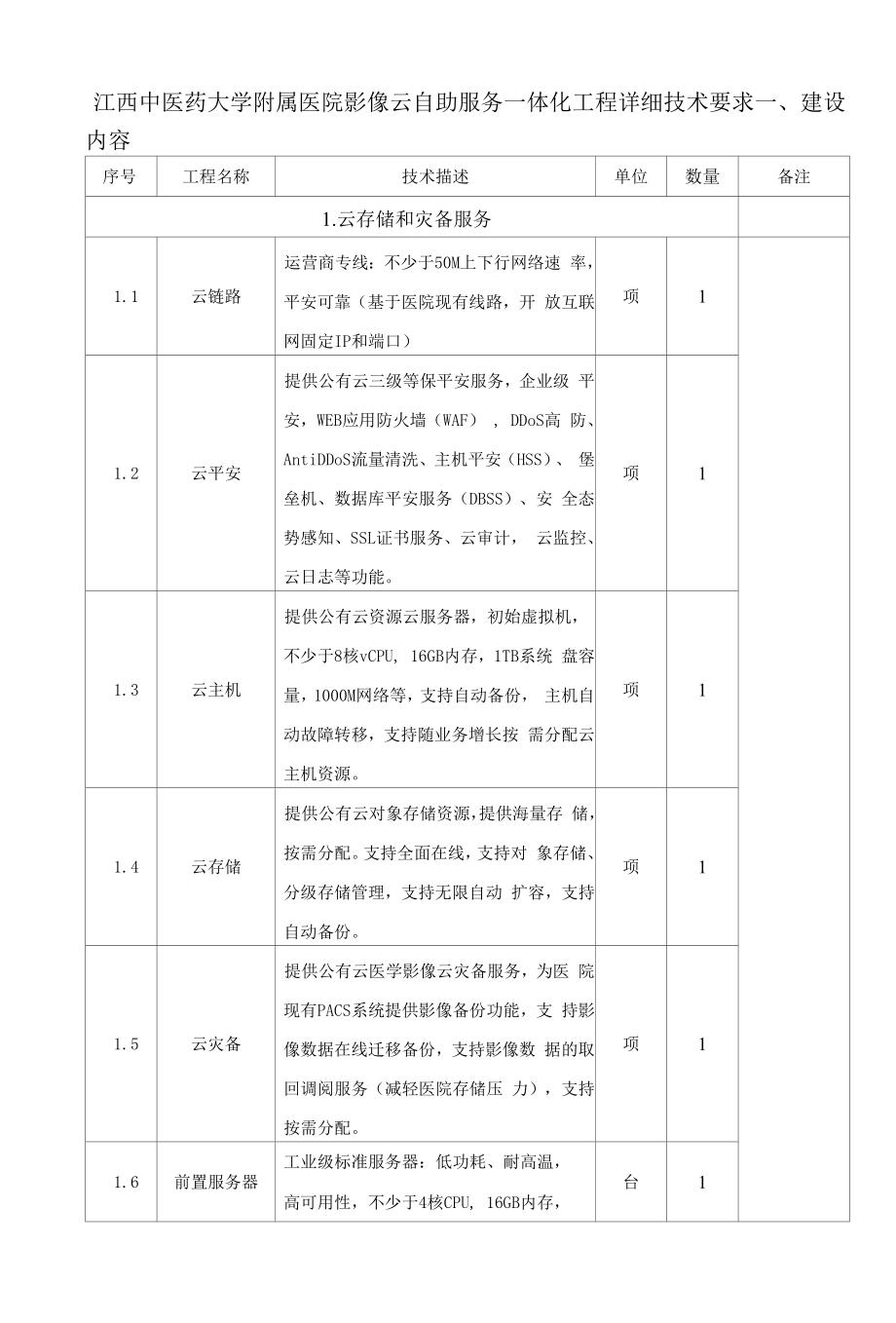 江西中医药大学附属医院影像云自助服务一体化项目详细技术要求_第1页