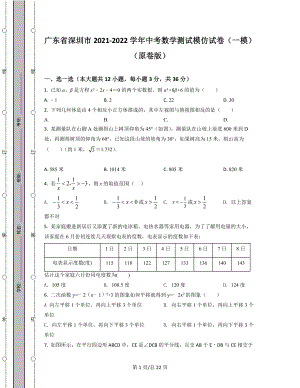 广东省深圳市2021-2022学年中考数学测试模拟试卷（一模）（原卷版）（解析版）合集丨可打印