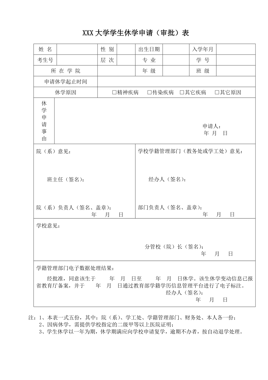 休学申请表-大学生休学审批表（wrod通用版）_第1页