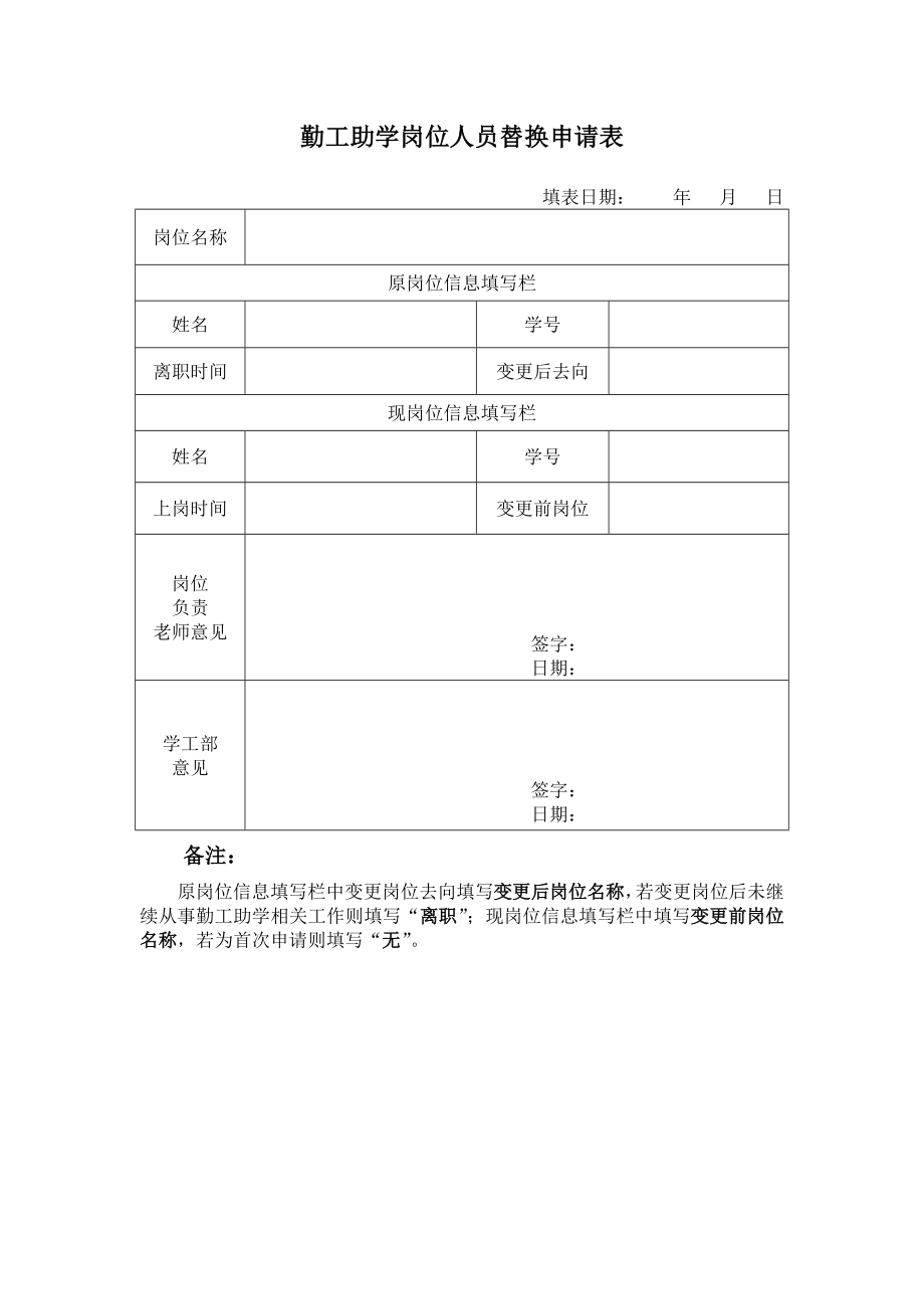 勤工俭学岗位人员替换申请表_第1页