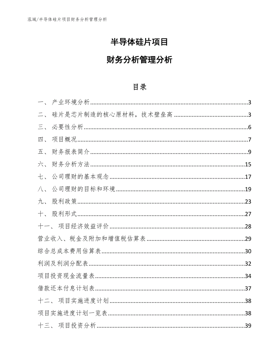 半导体硅片项目财务分析管理分析（范文）_第1页