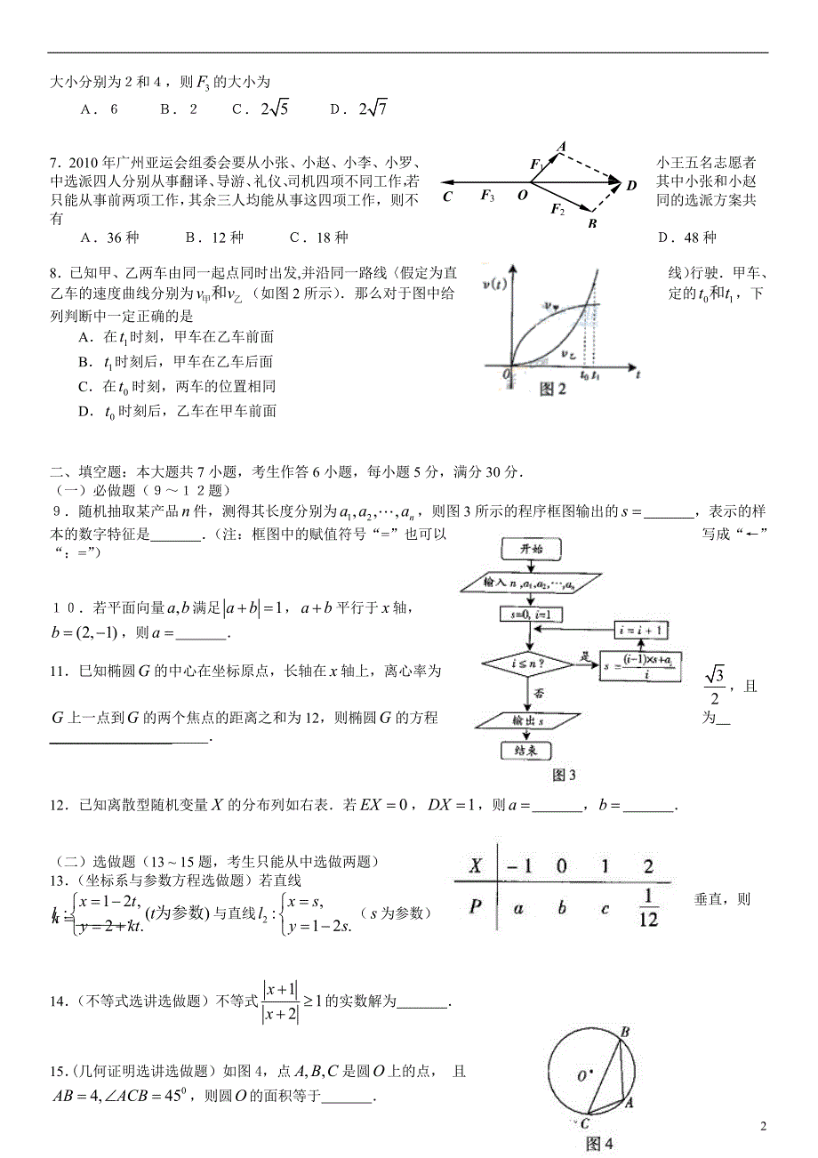 2009年广东高考理科数学试题及答案Word版_第2页