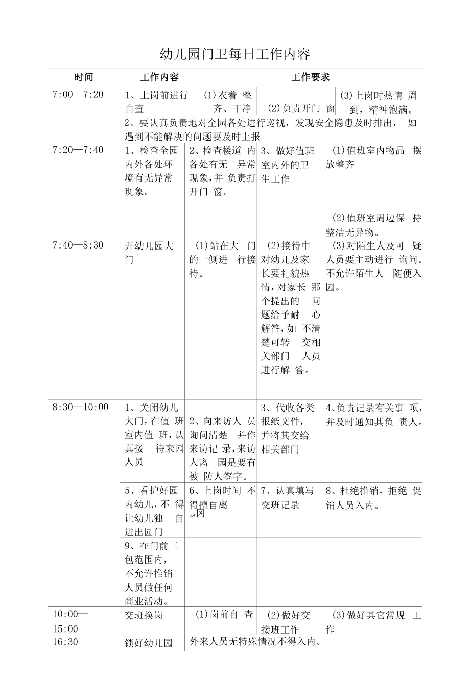 幼儿园门卫每日工作内容（最全）_第1页
