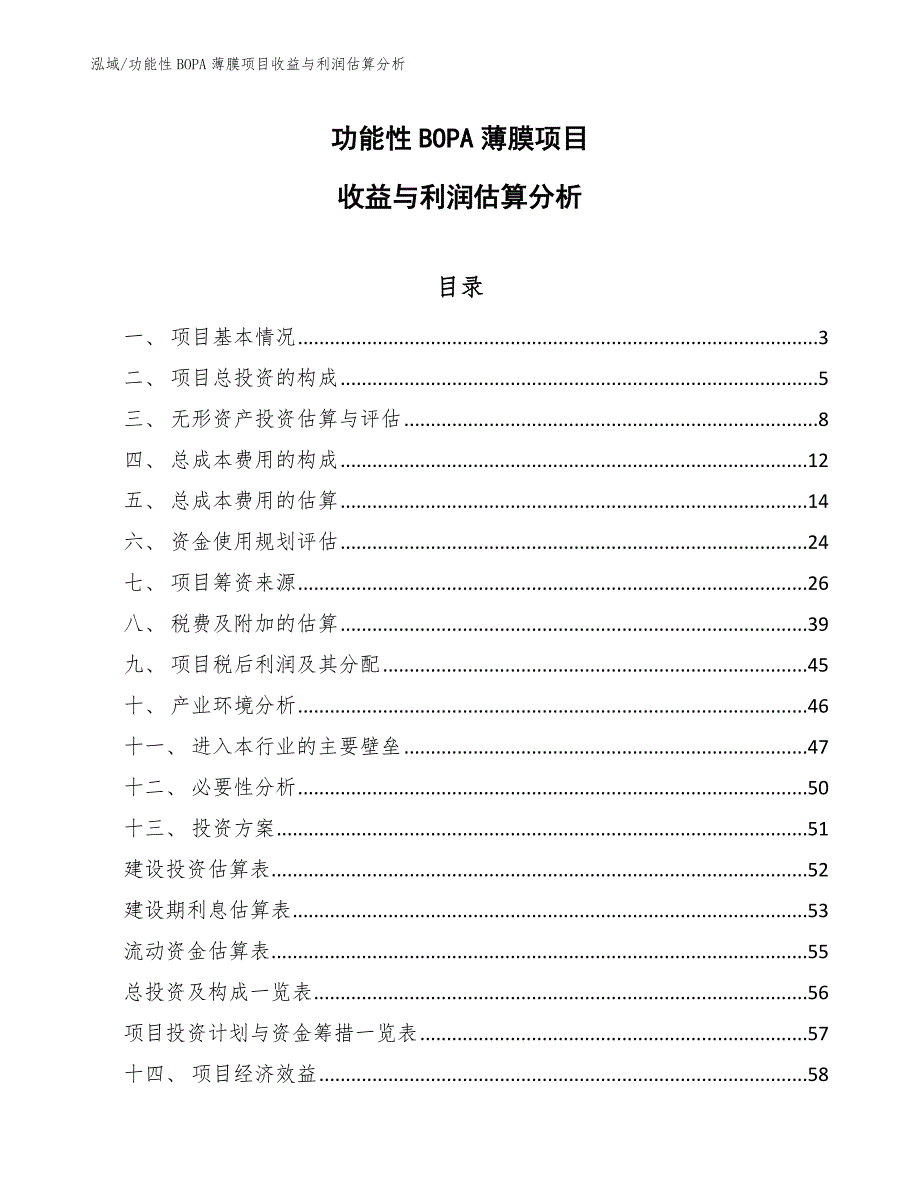 功能性BOPA薄膜项目财务效益_第1页