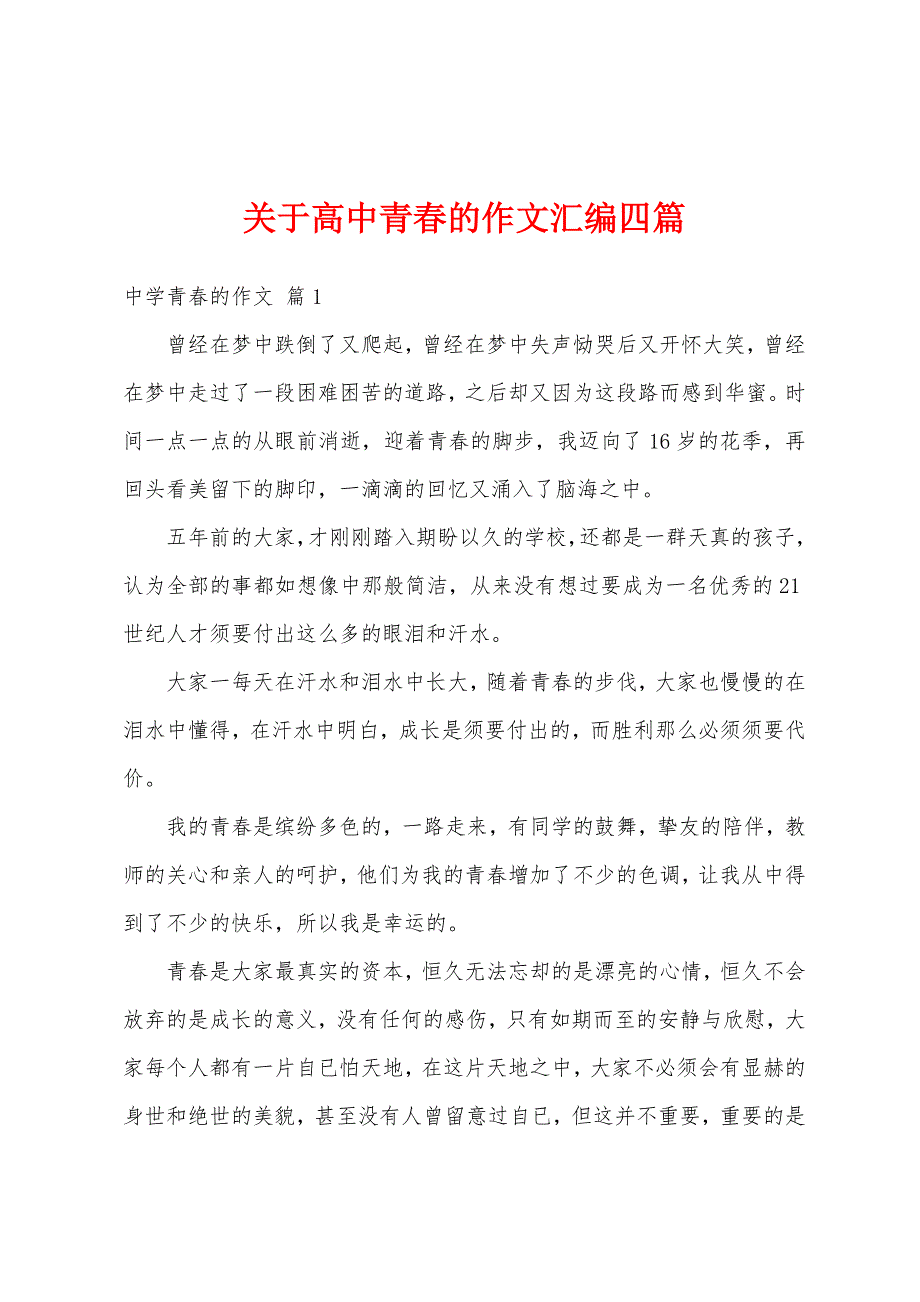 关于高中青春的作文汇编四篇_第1页