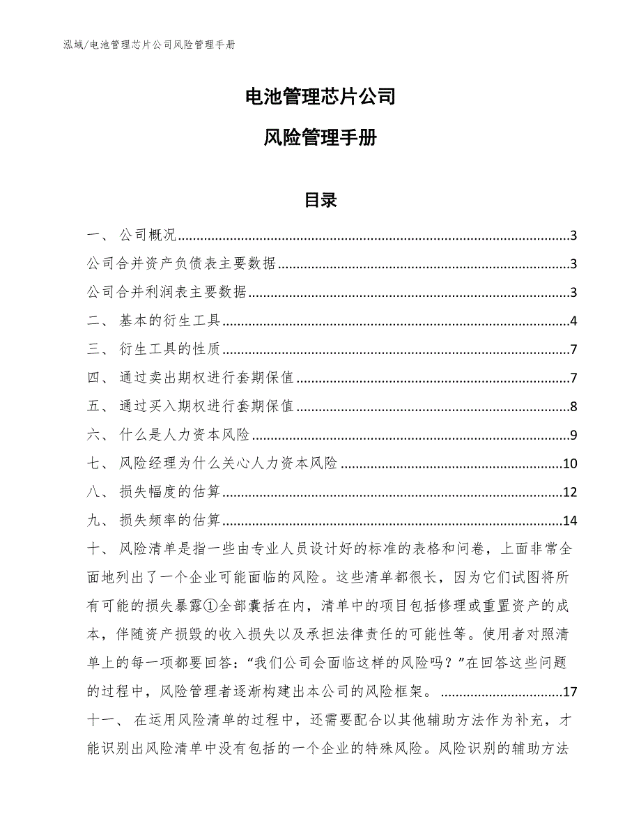 电池管理芯片公司风险管理手册（范文）_第1页