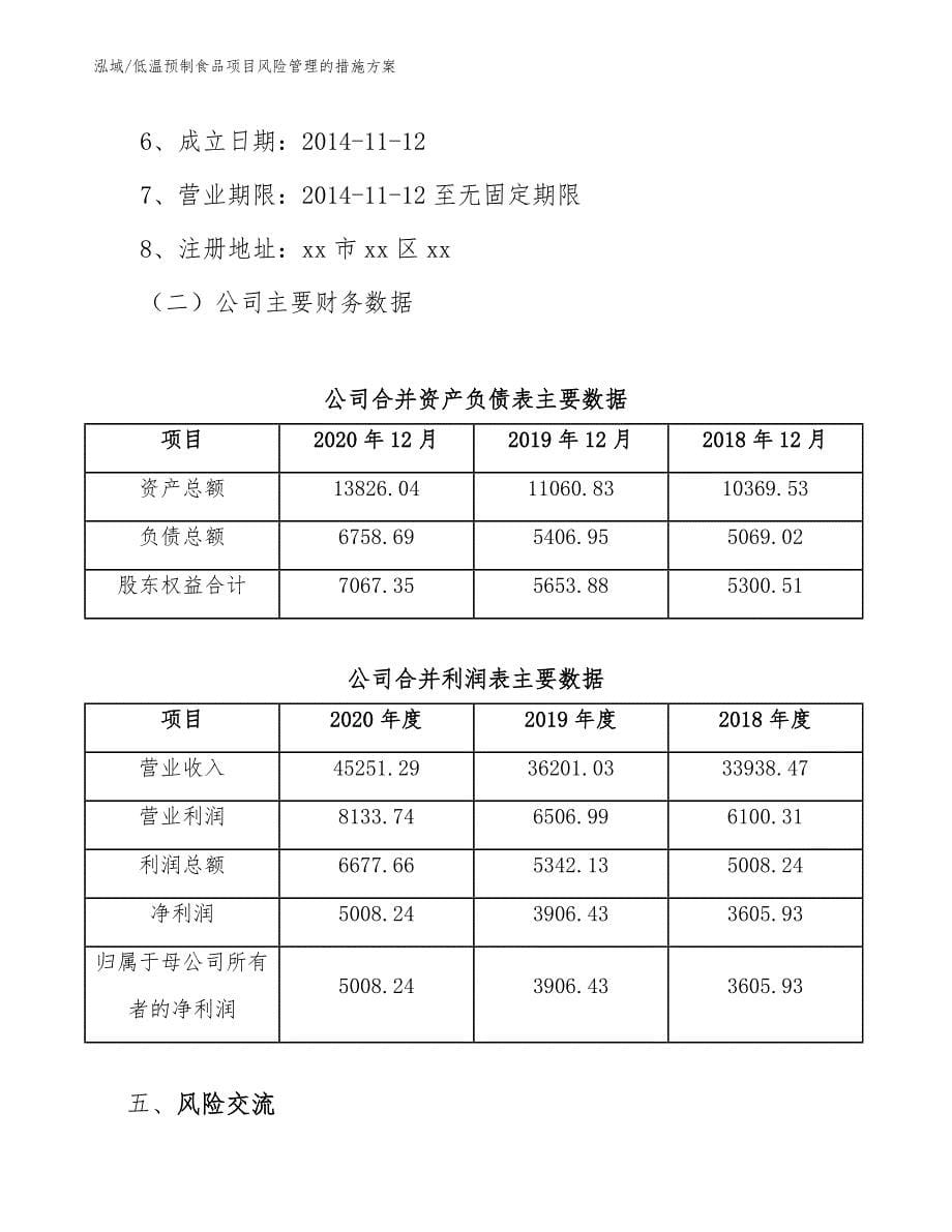 低温预制食品项目风险管理的措施方案【参考】_第5页