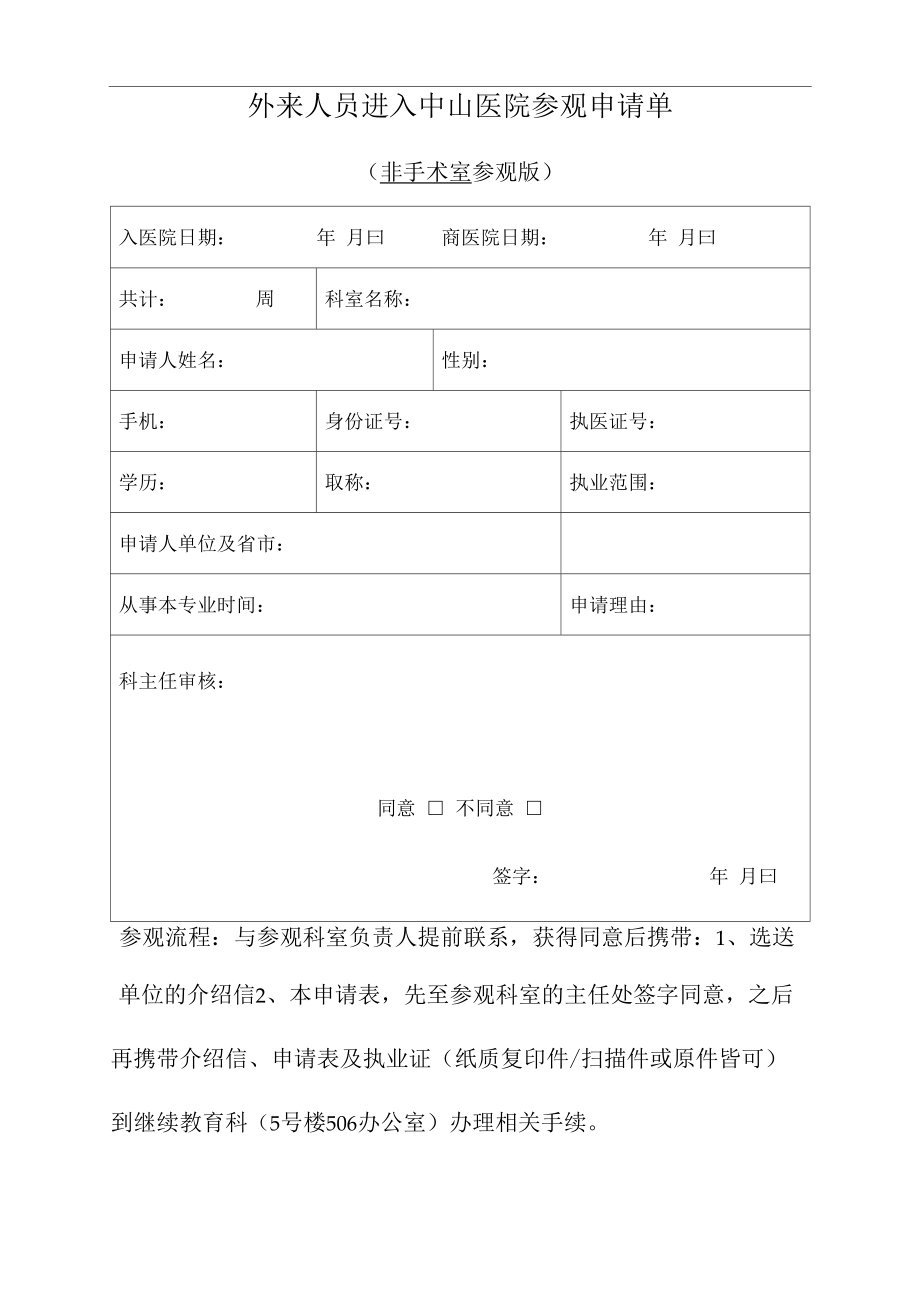 外来人员进入中山医院参观申请单_第1页