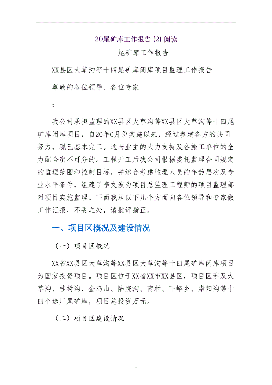 尾矿库工作报告阅读_第1页