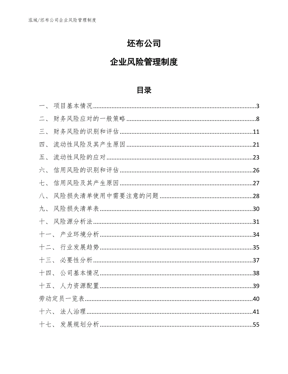 坯布公司企业风险管理制度【范文】_第1页