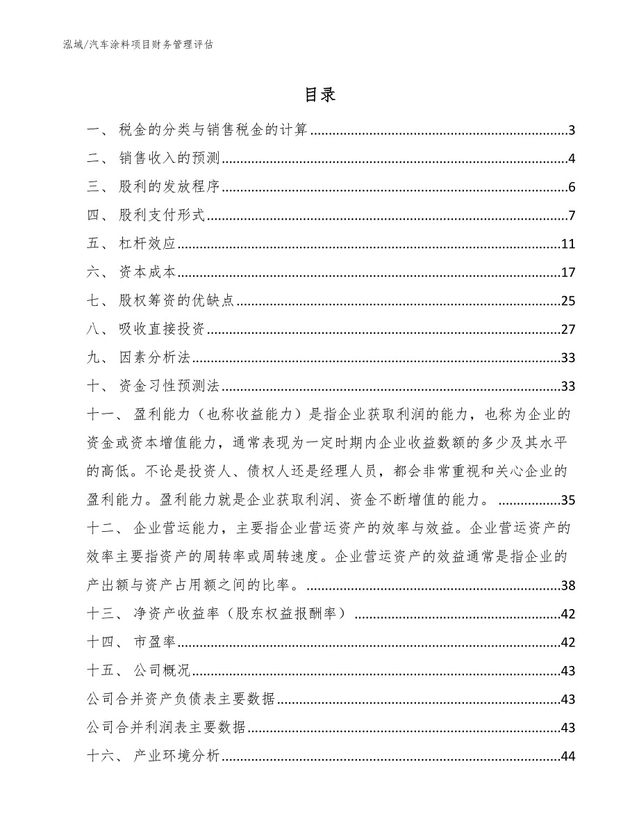 汽车涂料项目财务管理评估_第2页