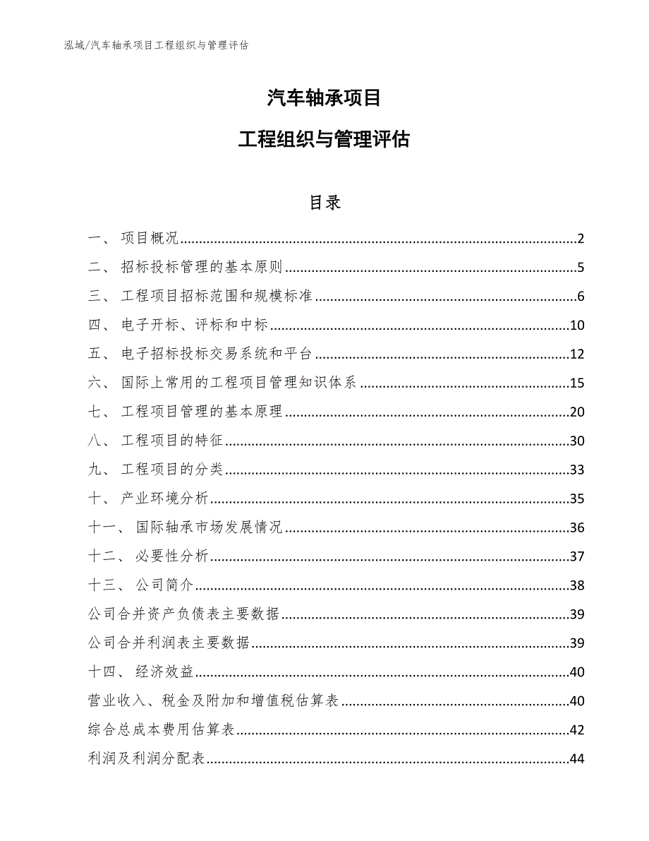 汽车轴承项目工程组织与管理评估_第1页