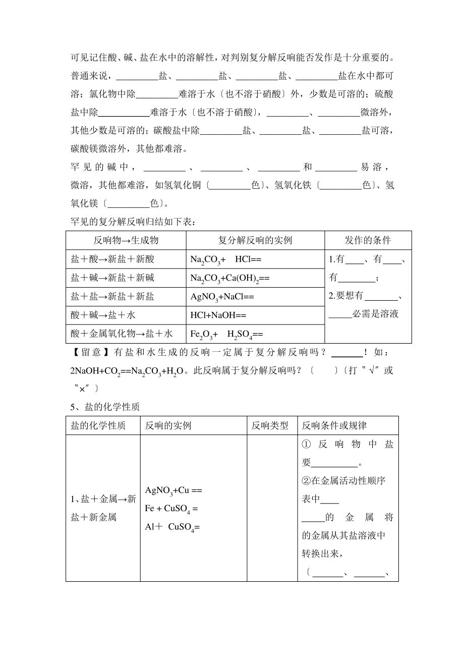 人教版化学九年级第12单元《盐化肥》复习学案_第2页