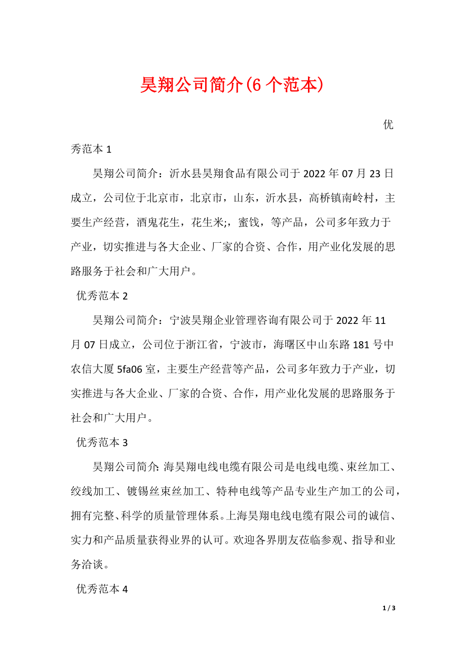 昊翔公司简介(6个范本)_第1页